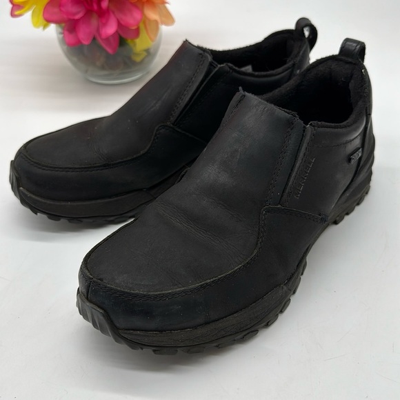 Merrell Black Leather Icepack Dry Waterproof Loafers Style J99496 SZ 8.5 MR7112 - Picture 1 of 7